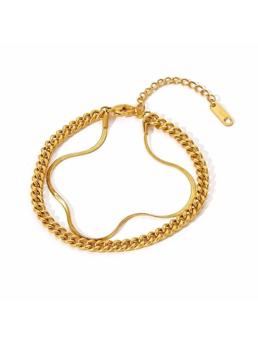18K Gold Plated Double Chain Bracelet – Bold & Layered